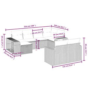 vidaXL 10-delige Loungeset met kussens poly rattan zwart