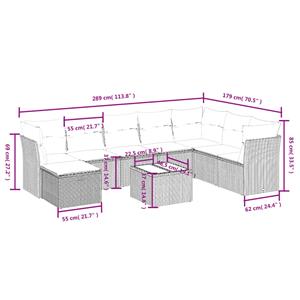 vidaXL 9-delige Loungeset met kussens poly rattan grijs