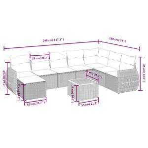 vidaXL 9-delige Loungeset met kussens poly rattan grijs