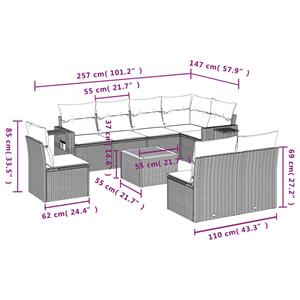 vidaXL 9-delige Loungeset met kussens poly rattan zwart