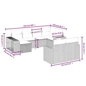 vidaXL 10-delige Loungeset met kussens poly rattan grijs