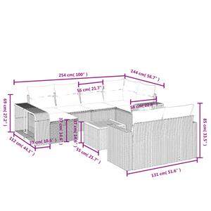 vidaXL 11-delige Loungeset met kussens poly rattan zwart