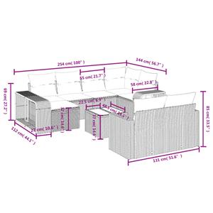 vidaXL 11-delige Loungeset met kussens poly rattan zwart