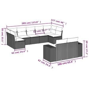 vidaXL 9-delige Loungeset met kussens poly rattan grijs