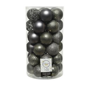 Decoris 37x stuks kunststof kerstballen antraciet (warm grey) 6 cm mat/glans/glitter -