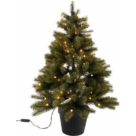 Creativ deco Künstlicher Weihnachtsbaum "Weihnachtsdeko, künstlicher Christbaum, Tannenbaum", mit schwarzem Kunststoff-Topf und LED-Lichterkette, batteriebetrieben