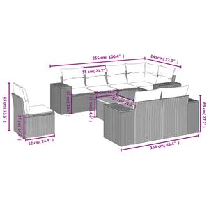 vidaXL 9-delige Loungeset met kussens poly rattan grijs