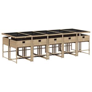 vidaXL 11-delige Tuinset met kussens poly rattan gemengd beige