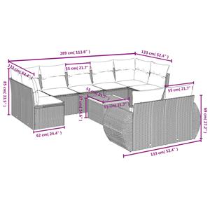 vidaXL 10-delige Loungeset met kussens poly rattan grijs