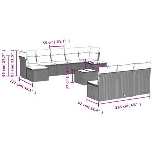 vidaXL 11-delige Loungeset met kussens poly rattan grijs