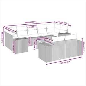 vidaXL 10-delige Loungeset met kussens poly rattan grijs