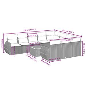 vidaXL 11-delige Loungeset met kussens poly rattan grijs