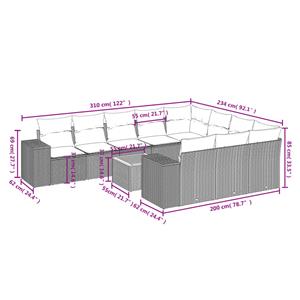 vidaXL 11-delige Loungeset met kussens poly rattan grijs