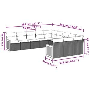 vidaXL 11-delige Tuinset met kussens poly rattan beige