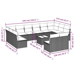 vidaXL 13-delige Loungeset met kussens poly rattan grijs