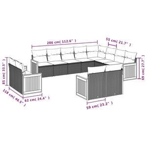 vidaXL 12-delige Loungeset met kussens poly rattan zwart