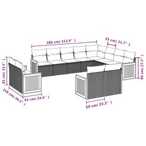 vidaXL 13-delige Loungeset met kussens poly rattan zwart