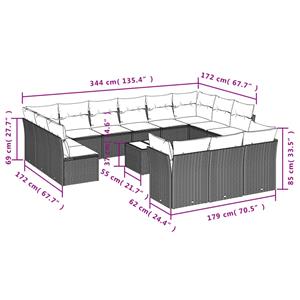 vidaXL 14-delige Loungeset met kussens poly rattan grijs