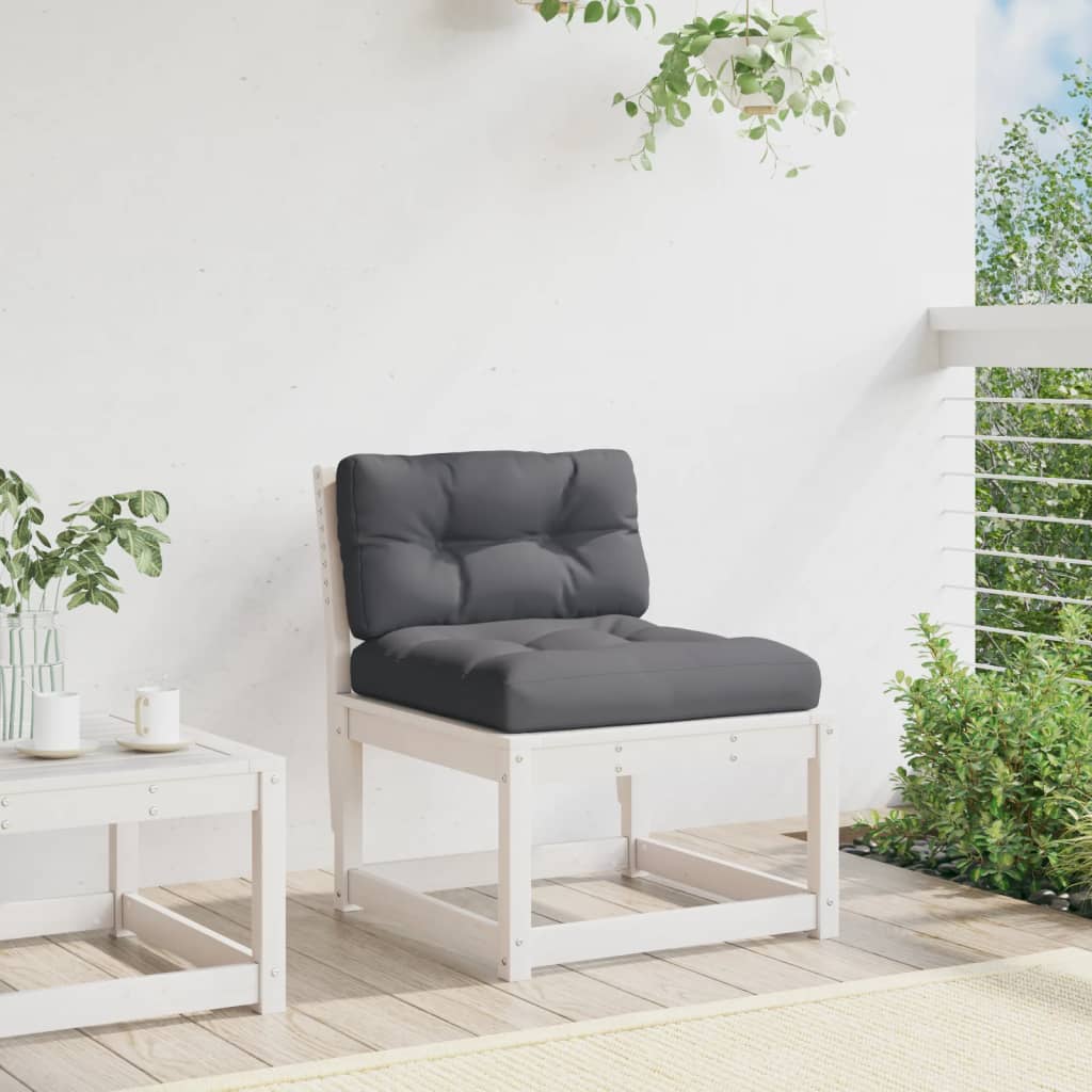 vidaXL Loungesofa Gartensofa ohne Armlehnen mit Kissen Weiß Massivholz Kiefer