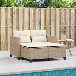 vidaXL Tuinbank 2-zits met voetenbanken poly rattan beige