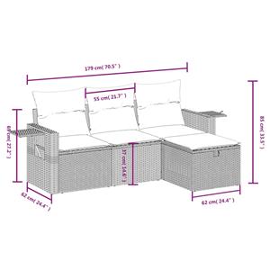 vidaXL 4-delige Loungeset met kussens poly rattan beige