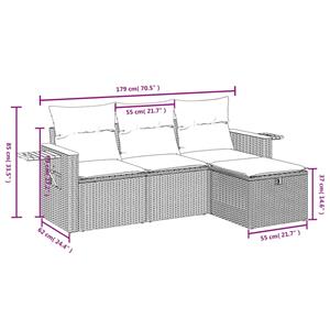 vidaXL 4-delige Loungeset met kussens poly rattan beige