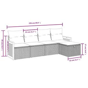 vidaXL 5-delige Loungeset met kussens poly rattan grijs