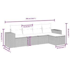 vidaXL 5-delige Loungeset met kussens poly rattan zwart