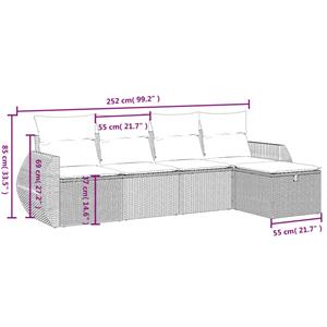 vidaXL 5-delige Loungeset met kussens poly rattan grijs