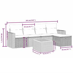 vidaXL 6-delige Loungeset met kussens poly rattan zwart