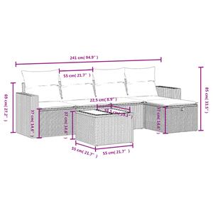 vidaXL 6-delige Loungeset met kussens poly rattan zwart