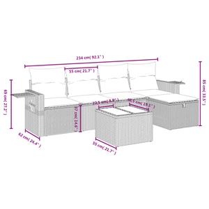 vidaXL 6-delige Loungeset met kussens poly rattan zwart