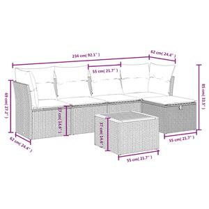 vidaXL 6-delige Loungeset met kussens poly rattan zwart