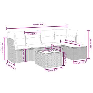 vidaXL 6-delige Loungeset met kussens poly rattan zwart