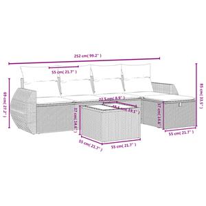 vidaXL 6-delige Loungeset met kussens poly rattan zwart