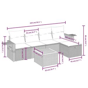 vidaXL 6-delige Loungeset met kussens poly rattan grijs