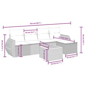 vidaXL 6-delige Loungeset met kussens poly rattan zwart