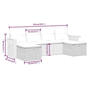 vidaXL 6-delige Loungeset met kussens poly rattan zwart