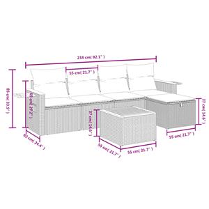 vidaXL 6-delige Loungeset met kussens poly rattan grijs