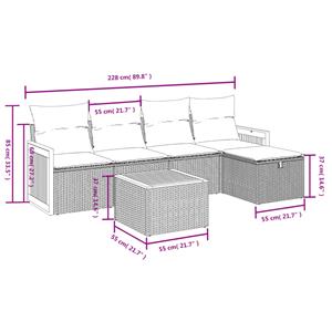 vidaXL 6-delige Loungeset met kussens poly rattan grijs