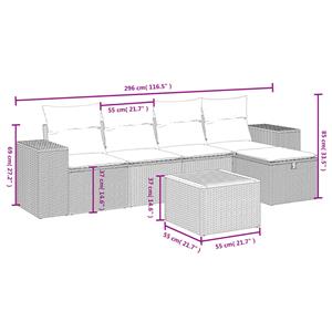 vidaXL 6-delige Loungeset met kussens poly rattan zwart