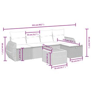 vidaXL 6-delige Loungeset met kussens poly rattan grijs