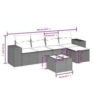 vidaXL 6-delige Loungeset met kussens poly rattan zwart