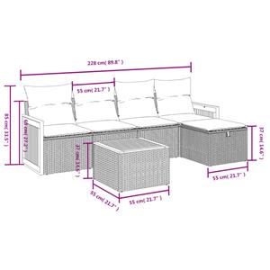 vidaXL 6-delige Loungeset met kussens poly rattan gemengd beige