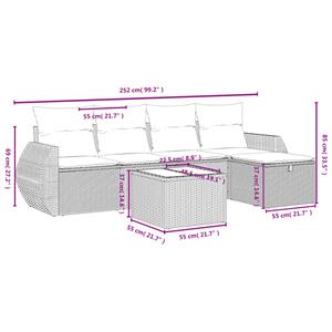 vidaXL 6-delige Loungeset met kussens poly rattan grijs