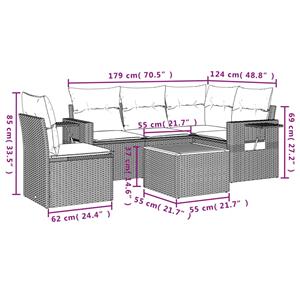 vidaXL 6-delige Loungeset met kussens poly rattan zwart