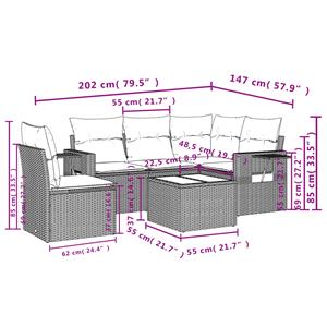 vidaXL 6-delige Loungeset met kussens poly rattan zwart