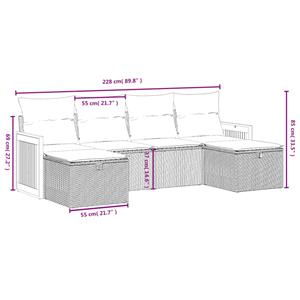 vidaXL 6-delige Loungeset met kussens poly rattan grijs