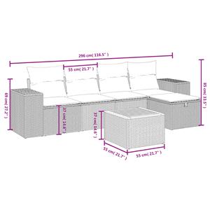 vidaXL 6-delige Loungeset met kussens poly rattan grijs