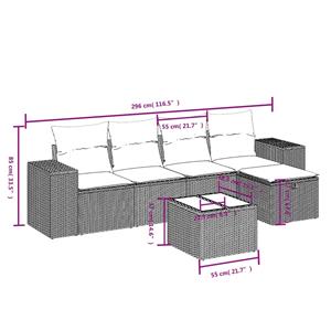 vidaXL 6-delige Loungeset met kussens poly rattan grijs